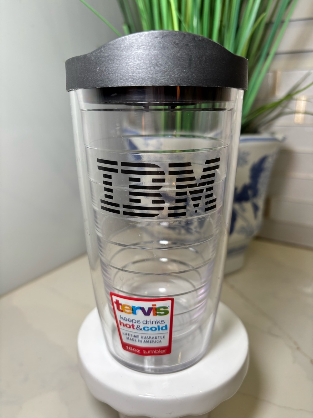 Tervis 16oz Insulated Travel Tumbler IBM Tech Corporate Logo Clear Cup Black Lid